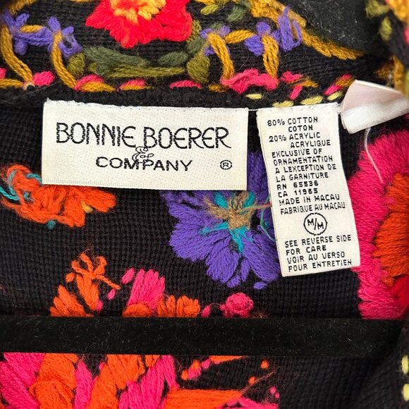 Insane VINTAGE Bonnie Boerer Large Floral Print Embroidered Zipper Cardigan - Picture 8 of 10